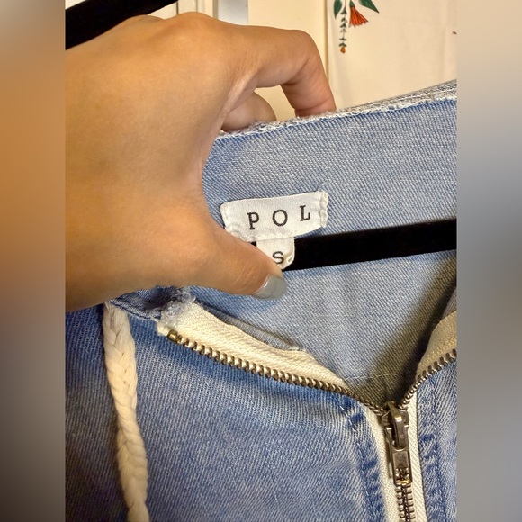 NEW POL Denim Studded Balloon Sleeve Hoodie Shacket - Picture 7 of 9